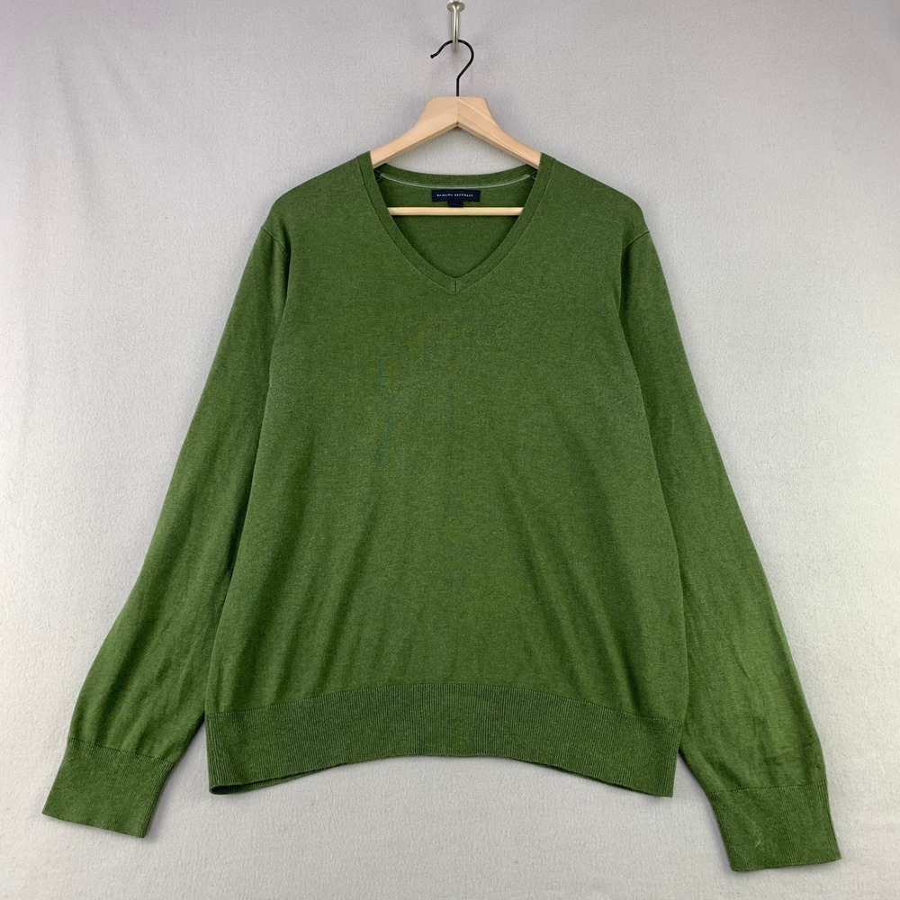 Banana Republic V-Neck Sweater Mens Large Green Silk Cotton Cashmere Knit Preppy